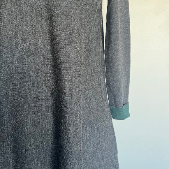 COS Gray/Emerald Green Double-Faced Merino Wool Cotton A-Line Knit Casual Dress - Picture 8 of 16